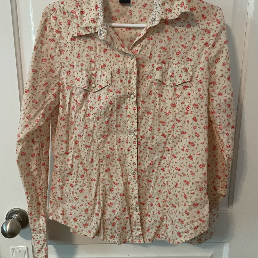 GAP Cream Shirt with Pink Floral Design